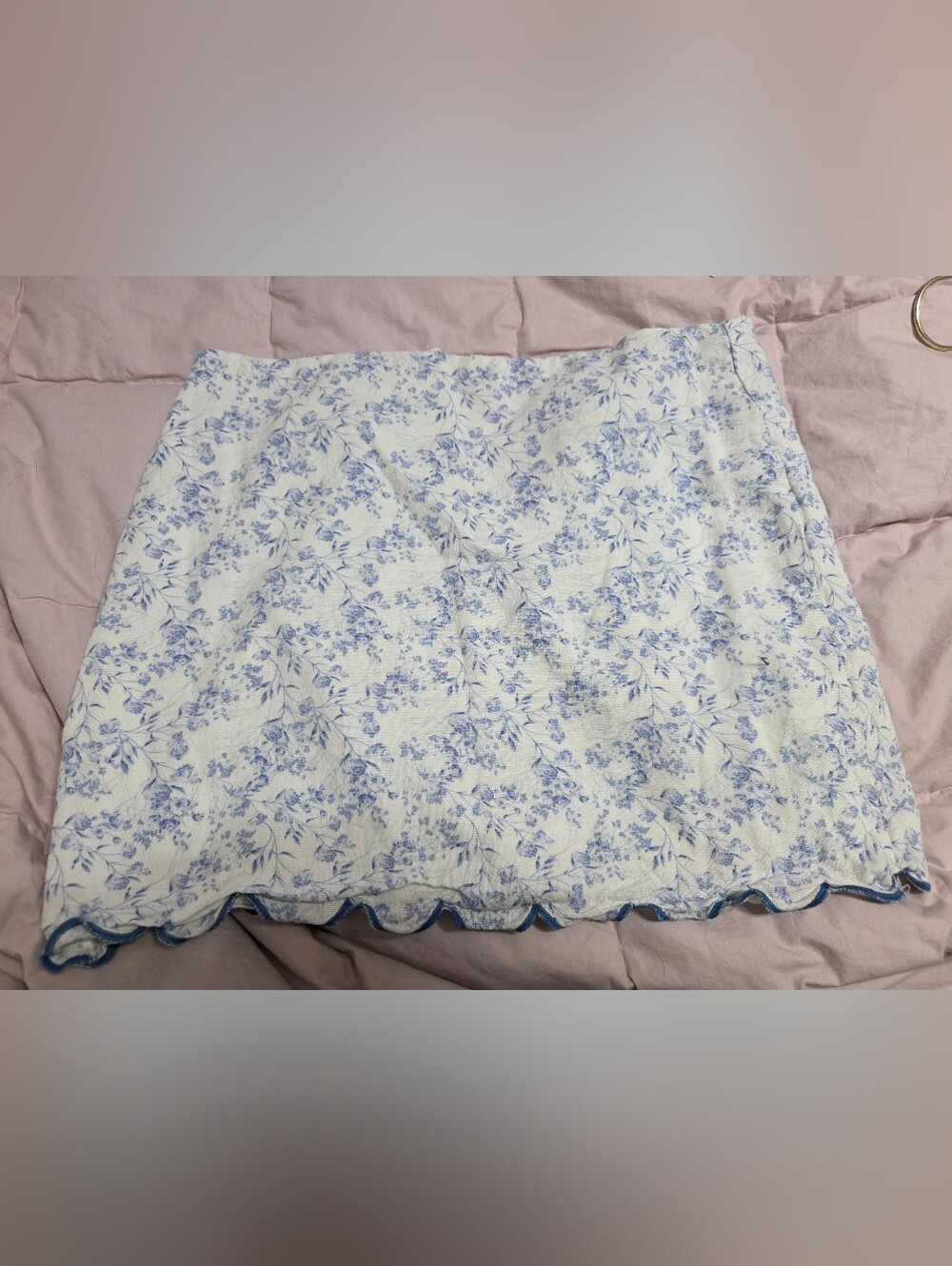 Blue Rain White Mini Skirt with Blue Floral Print